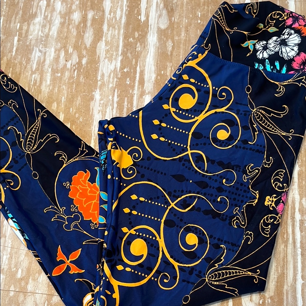 Liquido Floral Patterned Leggings dark blue orange pink mini me